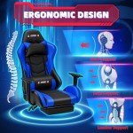 ECOTOUGE Ergonomic Gaming Chair with Footrest - Blue