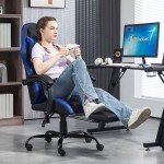 HOMHUM Ergonomic Gaming Chair with Footrest - Blue