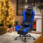ECOTOUGE Ergonomic Gaming Chair with Footrest - Blue