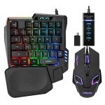 One-Handed Gaming Keyboard with Mouse and Hub