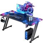 LED Gaming Desk 47" Ergonomic Carbon Fiber Black