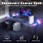 LED Gaming Desk 47" Ergonomic Carbon Fiber Black