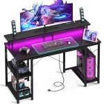 LED Gaming Desk with Monitor Stand & Storage