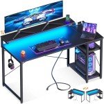 MOTPK 47" Black Gaming Desk with Storage Shelf