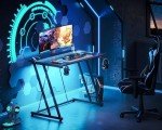 Compact Gaming Desk with LED Lights & Power Outlet