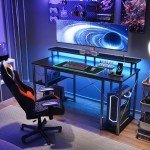 LED Gaming Desk with Monitor Stand & Storage