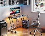 Compact Gaming Desk with LED Lights & Power Outlet
