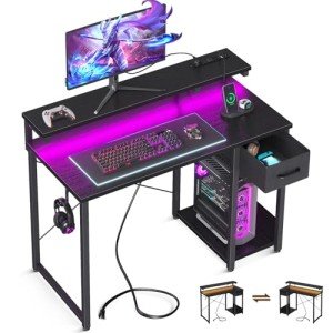 AODK 40" Gaming Desk with LED Lights & Drawer
