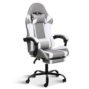 YSSOA White Ergonomic Gaming Chair with Footrest