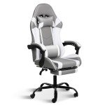 YSSOA White Ergonomic Gaming Chair with Footrest