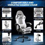 YSSOA White Ergonomic Gaming Chair with Footrest