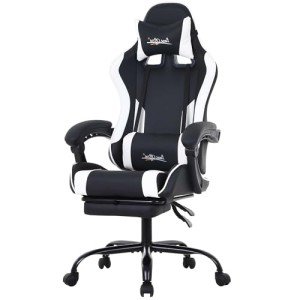 Adjustable Ergonomic Gaming Chair with Footrest - White