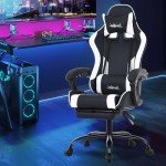 Adjustable Ergonomic Gaming Chair with Footrest - White