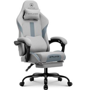 GTRACING Ergonomic Gaming Chair with Footrest, Gray
