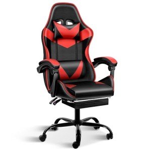 YSSOA Ergonomic Gaming Chair with Footrest - Red