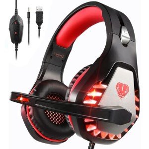 Deep Red Gaming Headset with Microphone and LED