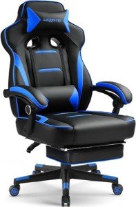 GTPLAYER Blue Gaming Chair with Footrest and Lumbar Support
