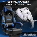 GTPLAYER Blue Gaming Chair with Footrest and Lumbar Support