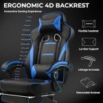 GTPLAYER Blue Gaming Chair with Footrest and Lumbar Support