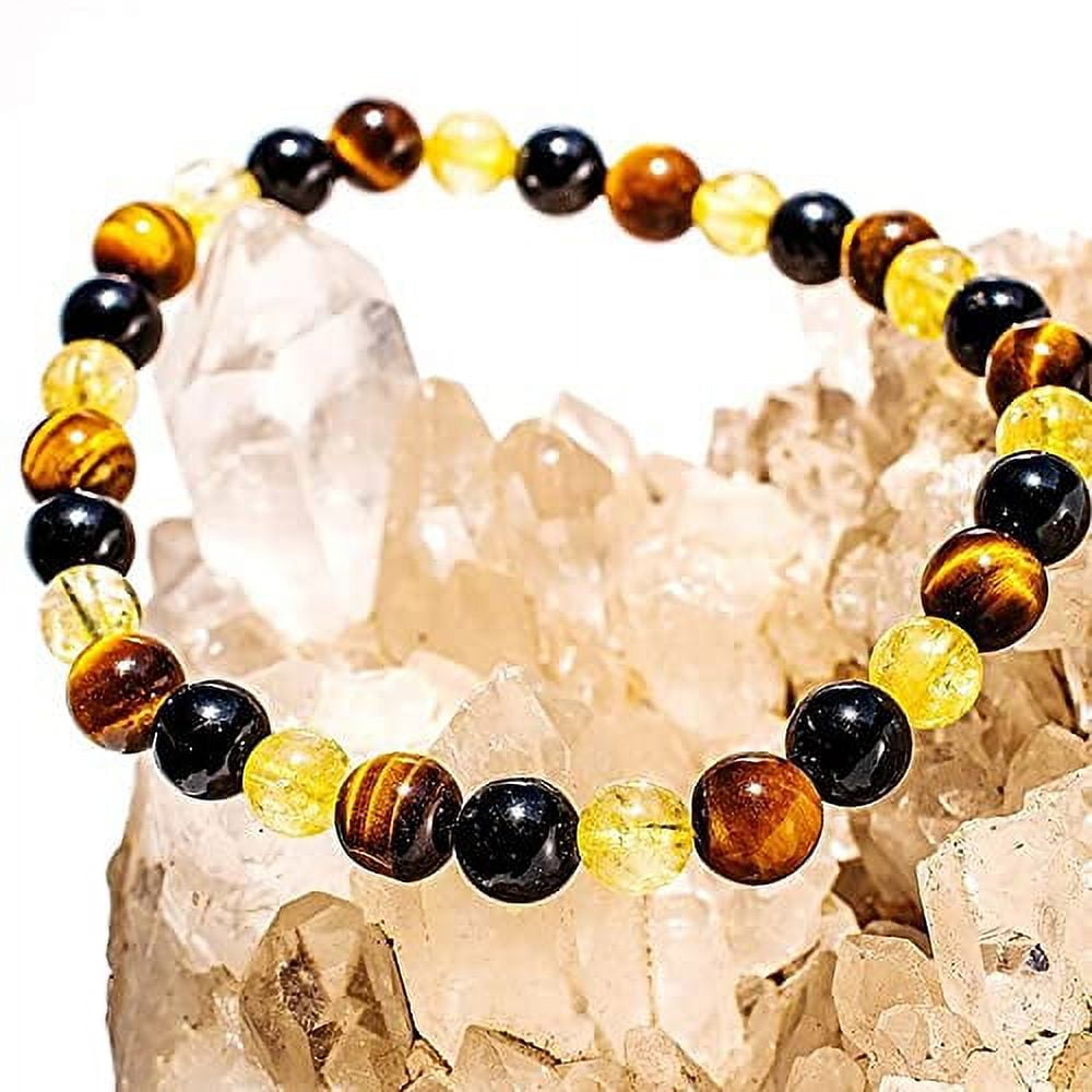 Citrine, Tiger Eye, Onyx Triple Protection Bracelet Unisex