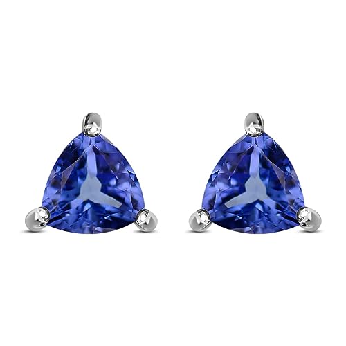Blue Tanzanite Solitaire Stud Birthstone Earrings Silver Gemstone