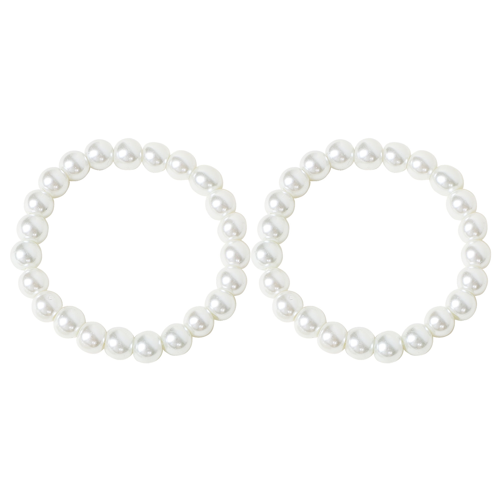 White Faux Pearls Beaded Elastic Bracelet Set