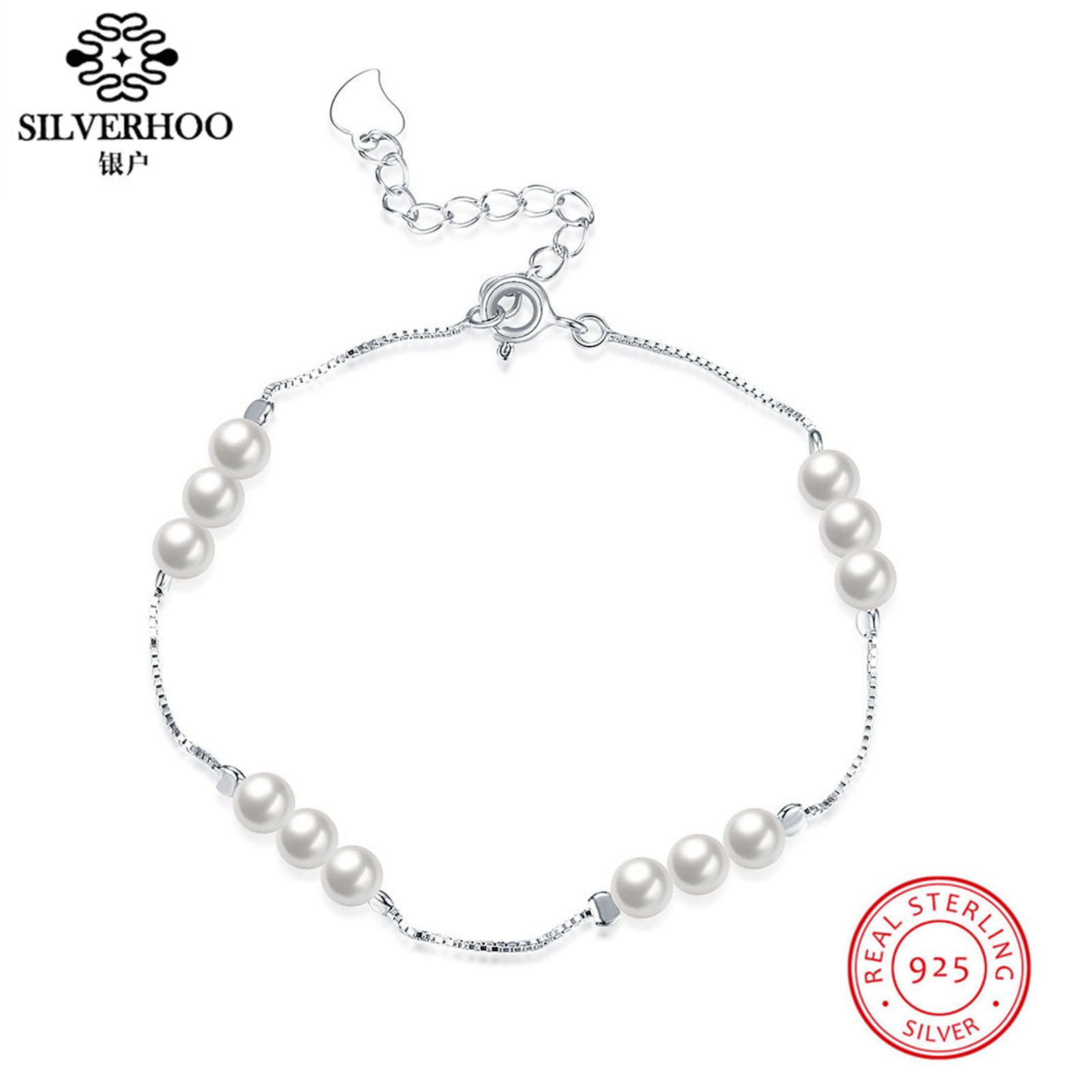 SILVERHOO Women's 925 Silver Faux Pearl Bracelet