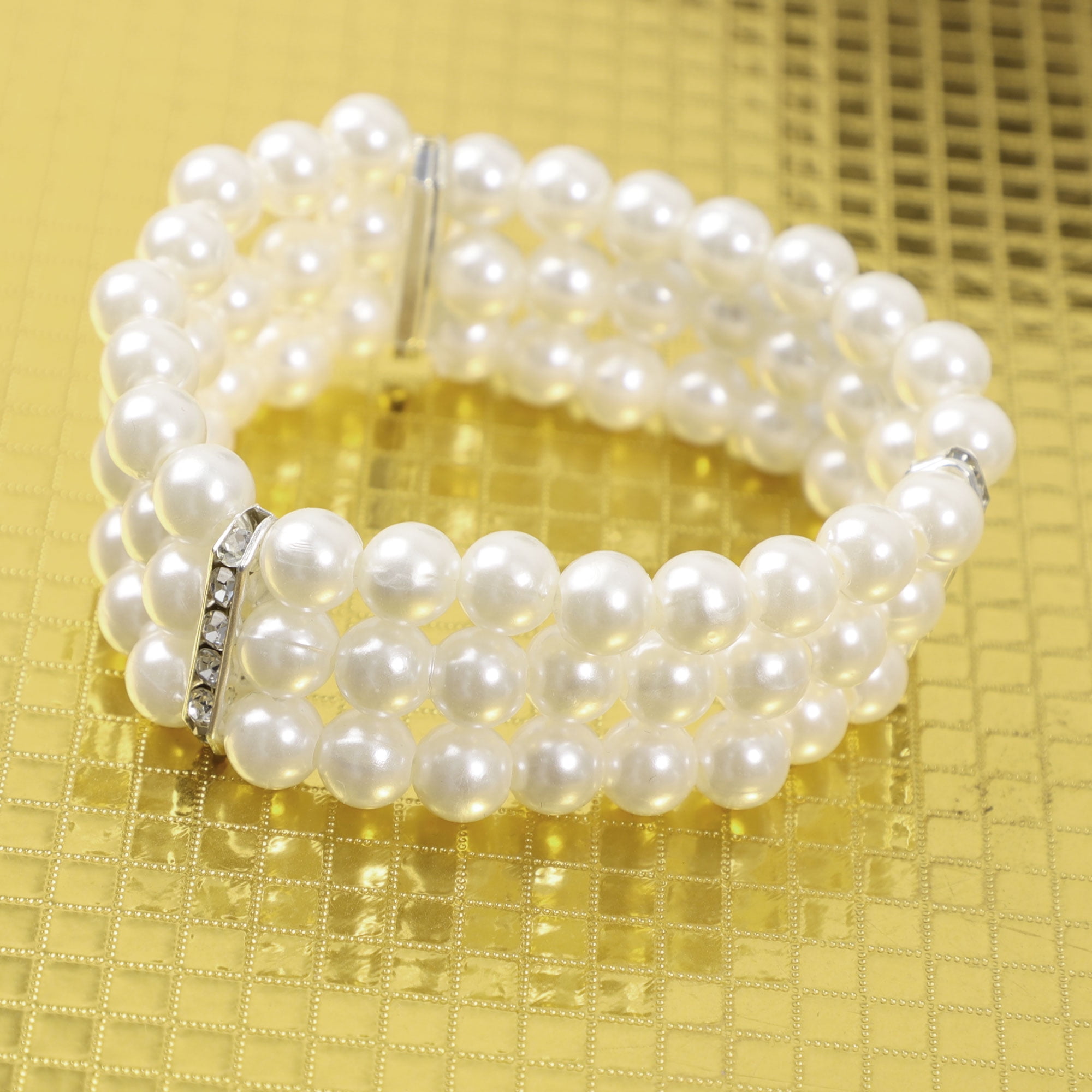 Grey and White Imitation Pearls Stretch Bracelet for Women