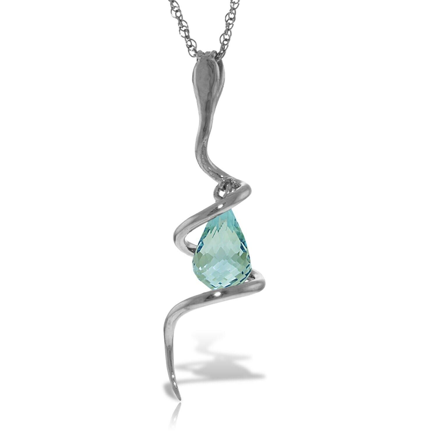 14K White Gold Necklace with Blue Topaz & Diamond