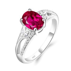 Sterling Silver Oval Ruby Leaf Engagement Ring