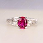 Sterling Silver Oval Ruby Leaf Engagement Ring