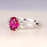 Sterling Silver Oval Ruby Leaf Engagement Ring