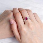 Sterling Silver Oval Ruby Leaf Engagement Ring