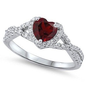 Genuine Red Ruby Heart Halo Promise Ring Size 11