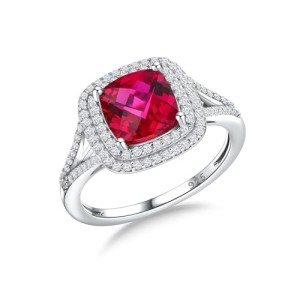 Ruby Cushion Cut Engagement Ring in Sterling Silver