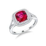 Ruby Cushion Cut Engagement Ring in Sterling Silver
