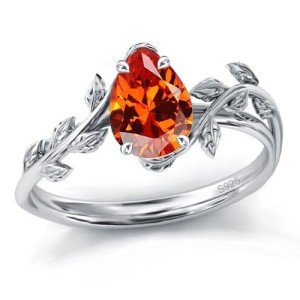 Sterling Silver July Birthstone Ruby Leaf Ring