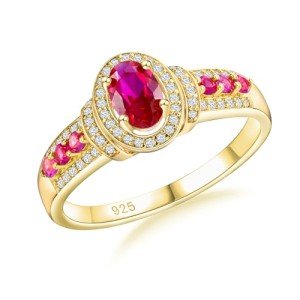 Gold Oval Halo Ruby Engagement Ring for Women