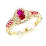 Gold Oval Halo Ruby Engagement Ring for Women