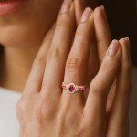 Gold Oval Halo Ruby Engagement Ring for Women