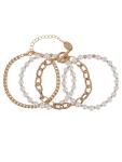 Gold Tone and Faux Pearl Bracelet Set, 4-Piece