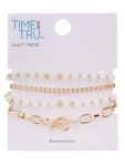 Gold Tone and Faux Pearl Bracelet Set, 4-Piece