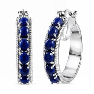 Platinum Plated Blue Lapis Hoop Earrings for Women