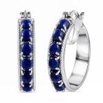 Platinum Plated Blue Lapis Hoop Earrings for Women