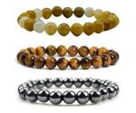 Yellow Citrine, Tiger Eye & Hematite Bracelet Set
