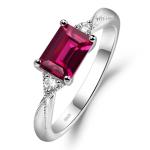 Dainty East-West Emerald Cut Ruby Promise Ring