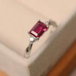 Dainty East-West Emerald Cut Ruby Promise Ring