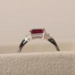 Dainty East-West Emerald Cut Ruby Promise Ring