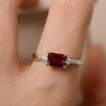 Dainty East-West Emerald Cut Ruby Promise Ring