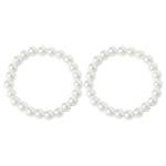 White Faux Pearls Beaded Elastic Bracelet Set